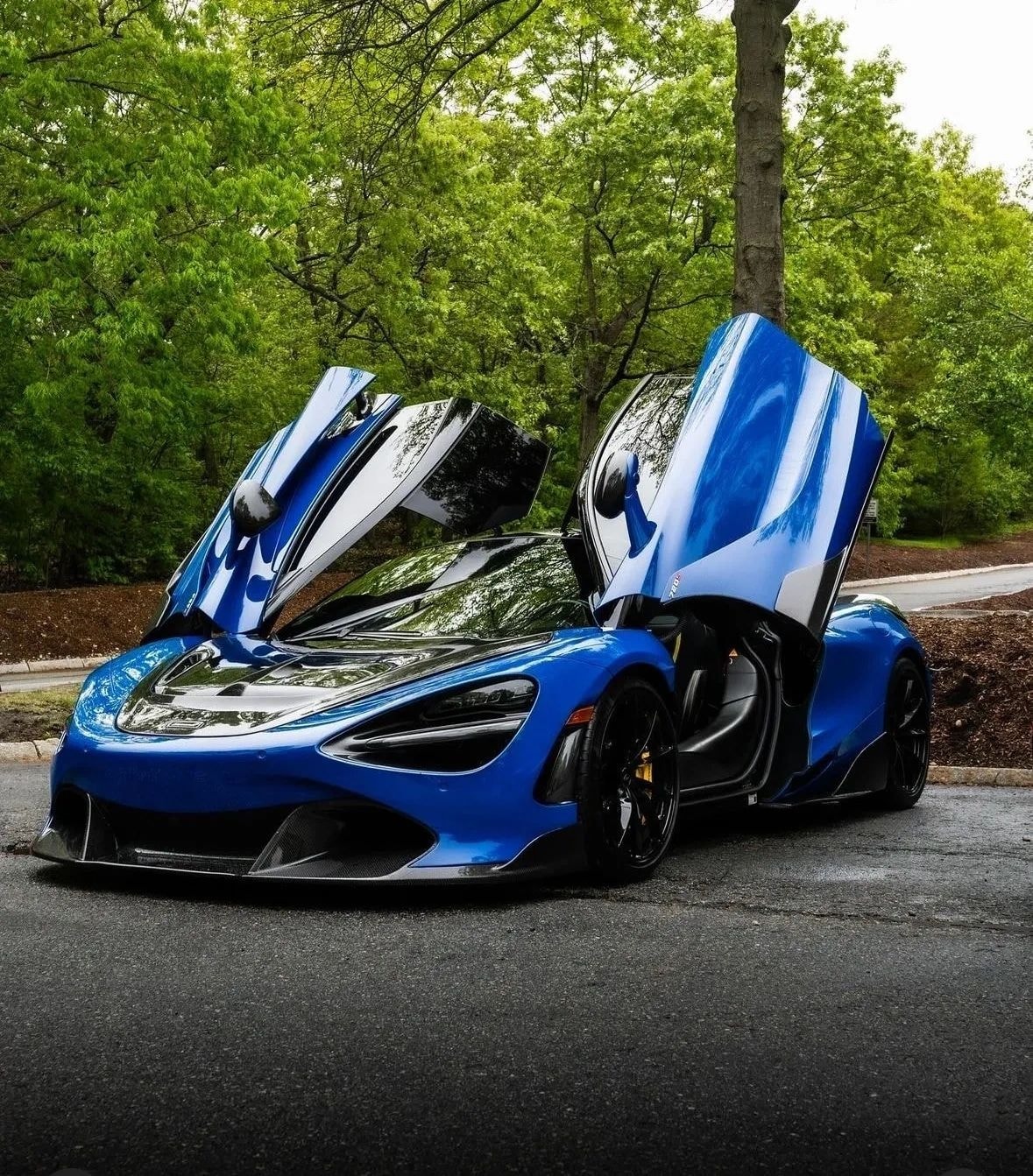 Blue McLaren with gullwing doors open